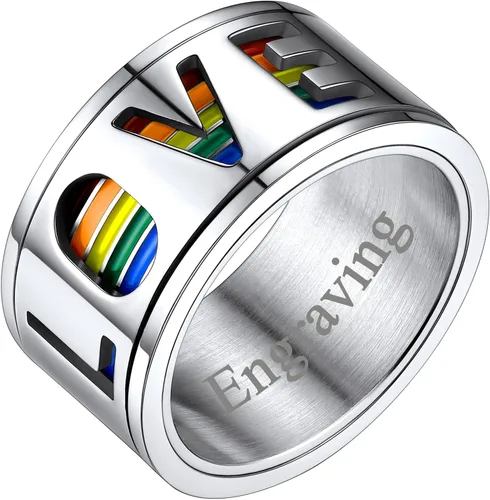 Miniatura 22 de FaithHeart Anillos para ansiedad LGBT Pride Rainbow, acero inoxidable/chapado en oro de 18 quilates, joyería de amor es amor para hombres y mujeres