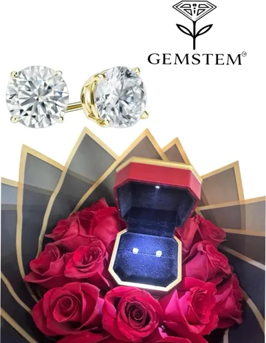 Miniatura 9 de Aretes de diamantes cultivados en laboratorio de peso total de 1 quilate en oro de 14 quilates