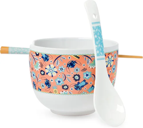 Miniatura 20 de Silver Buffalo Disney Lady and the Tramp Eating Noodles Chinese Love - Cuenco de ramen de cerámica con palillos, apto para microondas, 20 onzas