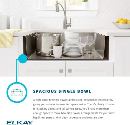 Miniatura 5 de Elkay EFRU311610T Crosstown - Fregadero de cocina de acero inoxidable de 32 1/2" bajo montaje, cuenca única - Acero inoxidable