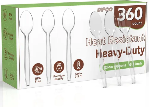 360 piezas cucharas de plástico transparente de 6.8", resistentes y sin BPA, resistentes al calor, cubiertos de plástico sólidos y duraderos,