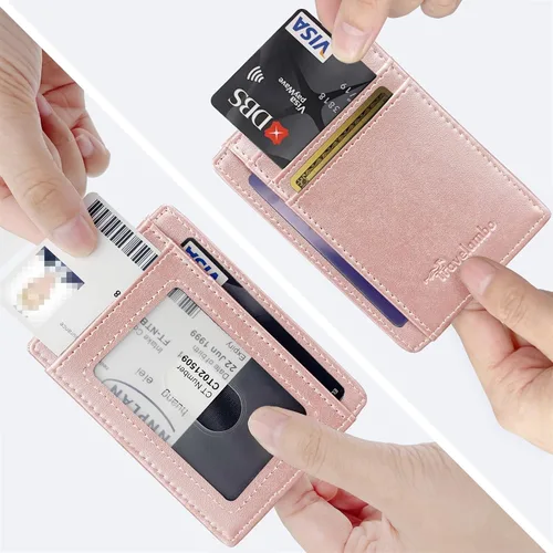 Miniatura 137 de Travelambo billetera mediana y minimalista de cuero para bolsillo frontal, con bloqueo de interferencia de radiofrecuencia