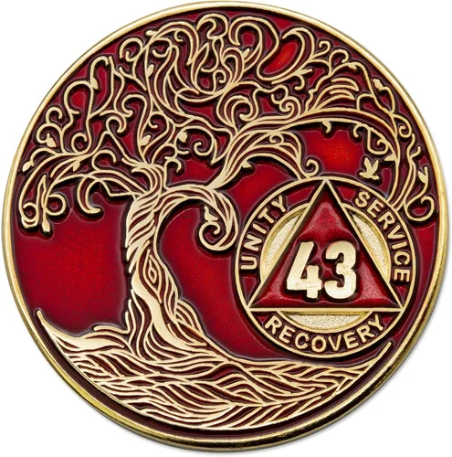 Miniatura 184 de 20 Year Sobriety Mint Twisted Tree of Life - Medallón de recuperación AA chapado en oro, fichas y fichas, color negro