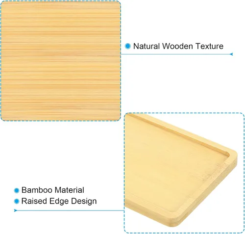 Miniatura 4 de PATIKIL Platillo para macetas de 7 x 3.5 pulgadas, paquete de 2 bandejas rectangulares de bambú para goteo de flores para el hogar e interiores