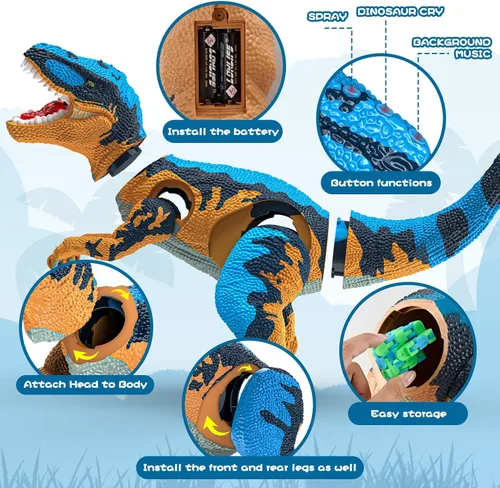 Miniatura 3 de Juguetes grandes de dinosaurio para niños de 3 a 9 años, figura de dinosaurio grande Tyrannosaurus rex, juguete para almacenamiento de vientre, Azul