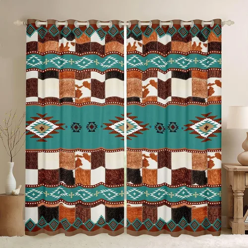 Miniatura 33 de Cortinas opacas de estilo bohemio occidental de 76 x 45 pulgadas, cortinas y cortinas de atrapasueños de vaca, cortinas del suroeste, cortinas