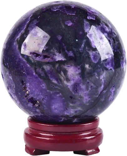 Miniatura 16 de JIC Gem Esfera grande de cristal Chevron de amatista con cristales curativos de curación con soporte de madera para meditación y decoración