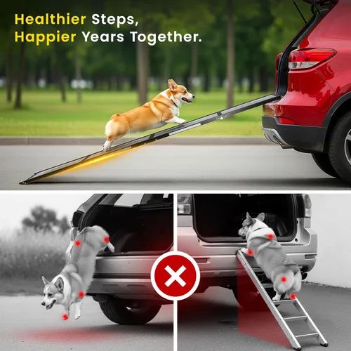 Miniatura 4 de Rampa portátil para perros para automóvil, rampa plegable para automóvil, camión, SUV, cama alta y sofá con pies antideslizantes y alfombra