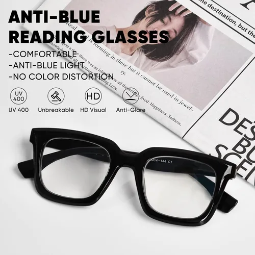 Miniatura 6 de FONHCOO Lentes de lectura para mujeres y hombres, bloqueo de luz azul, cuadrados, elegantes, para lectura de computadora con bisagra de resorte