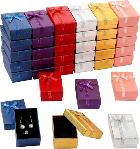 Marspark Cajas de regalo pequeñas de joyería, caja de regalo vacía a granel con lazos, collares, pulseras, cajas de embalaje para cumpleaños, bodas,