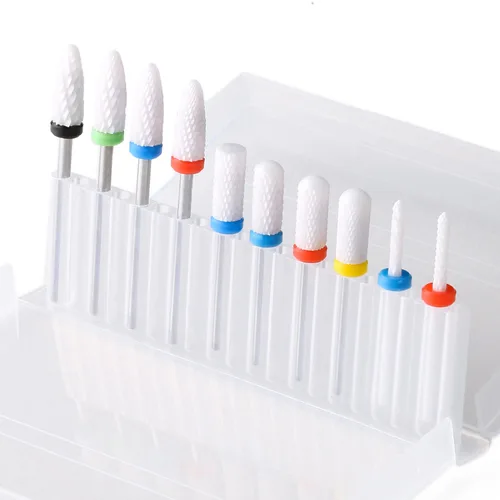 Miniatura 2 de Juego de 10 brocas de cerámica para uñas, 3/32 para uñas de gel acrílico, rebabas rotativas profesionales, manicura eléctrica, pedicura, lima