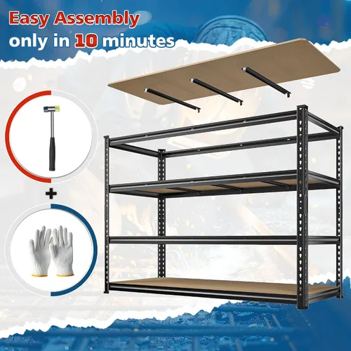 Miniatura 7 de DurayLoly Estantería de metal de 59.8 pulgadas de ancho de 59.8 pulgadas de alto, estantes de almacenamiento de 2200 libras, estantes de metal