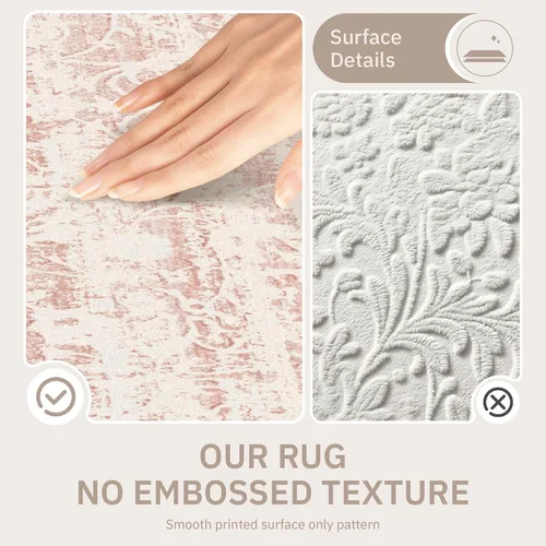 Miniatura 5 de Soalmost Alfombras de área rosadas de 5 x 7 pies para guardería, alfombras lavables vintage con estampado floral antideslizante de pelo bajo