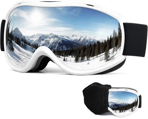 Miniatura 9 de FMY Gafas de esquí y snowboard OTG, protección UV400, anti niebla, gafas de esquí para motos de nieve para hombres, mujeres y jóvenes Marco blanco