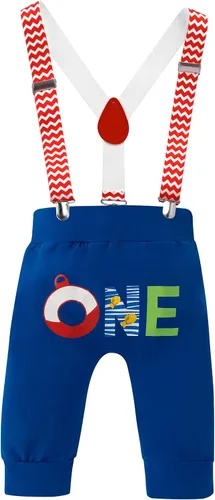 Miniatura 3 de Traje de primer cumpleaños para bebés y niños con corbatín + pantalones cortos + tirantes + sombrero para sesión de fotos