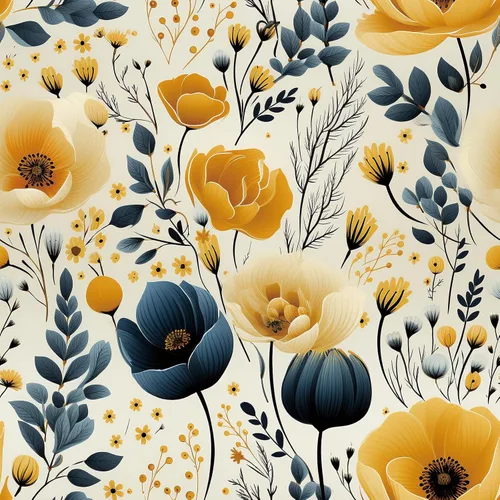 Livelynine Papel tapiz floral para despegar y pegar, diseño de flores silvestres vintage, azul marino y amarillo, papel de pared floral de jardín