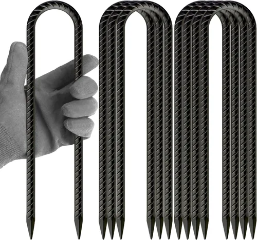 Miniatura 8 de Estacas de viento para trampolín de 16 pulgadas, 3/8 pulgadas de diámetro, resistentes en forma de U, estacas de valla para suelo, kit de anclaje