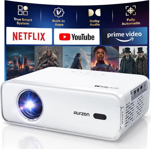 Miniatura 10 de Aurzen Proyector inteligente Roku TV con Wifi y Bluetooth, experiencia de transmisión Roku incorporada, 1080P FHD, audio Dolby