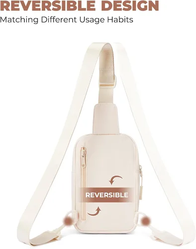 Miniatura 5 de CHOLISS Negro + Beige Bolso bandolera pequeño para mujeres y hombres, bolsos cruzados de moda con correa extendida, bolso ligero para el pecho