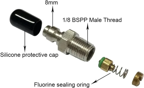 Miniatura 4 de Adaptador de enchufe de desconexión rápida de 0.315 in, accesorios de carga de herramientas de aire de rosca macho BSPP de acero inoxidable de 1/8