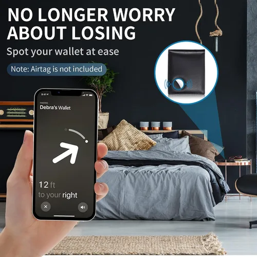 Miniatura 51 de Swallowmall AirTag Billetera para hombre con bloqueo RFID, de piel auténtica, plegable, para AirTag con 1 ventana de identificación, 13 tarjeteros