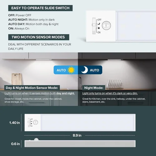 Miniatura 4 de BLS 36 luces LED de armario alimentadas por pilas, iluminación súper brillante debajo del gabinete, sensor de movimiento interior, inalámbrico, 1500