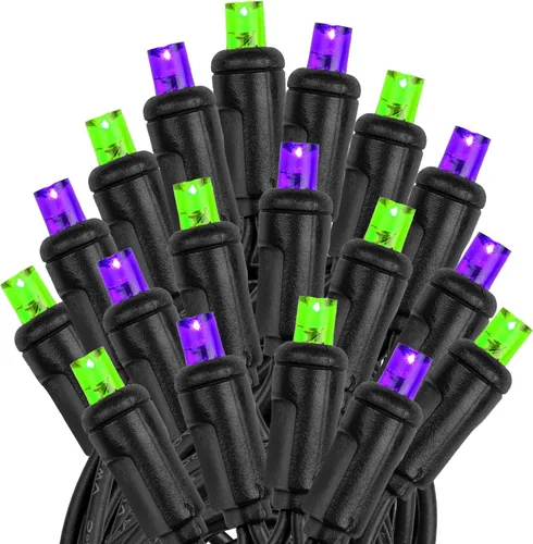 Miniatura 4 de Novelty Lights Guirnalda de luces de Navidad de 25 pies, 50 bombillas LED multicolor en cable negro, espacio de 6 pulgadas, iluminación conectable