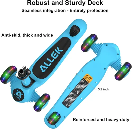 Miniatura 4 de Allek - Patinete plegable F02, patín de 3 ruedas con luces LED intermitentes y 4 alturas ajustables con cubierta antideslizante gruesa para niños