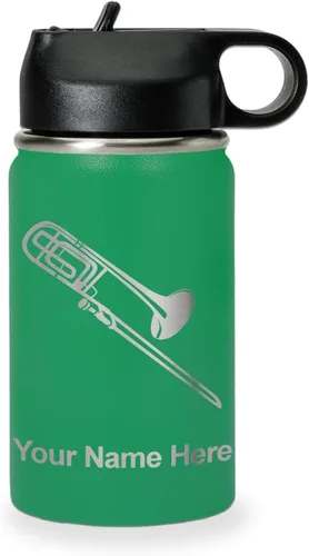 Miniatura 63 de LaserGram Botella de agua personalizada, trombón, acero inoxidable de doble pared aislada al vacío con popote superior, regalo grabado personalizado