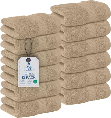 Miniatura 14 de DAN RIVER Paquete de 12 toallas faciales 100% algodón de alta calidad para baño, paños reutilizables para ducharse, 12 x 12 pulgadas, paños de lujo