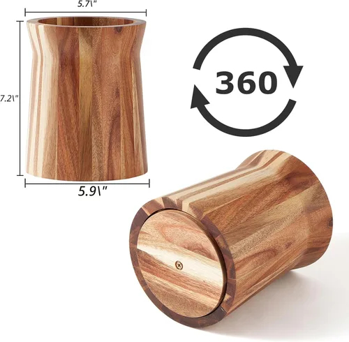 Miniatura 2 de Soporte de utensilios de madera para encimera, soporte giratorio de 360°, 7.2 x 6 pulgadas, gran madera de acacia, decoración de cocina de granja