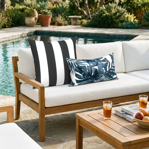 Miniatura 713 de Juego de 2 almohadas para exteriores de 16 x 16 pulgadas, repelentes al agua con interiores, para muebles de patio, hogar, jardín, geometría bohemia