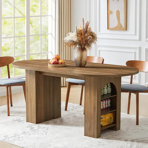 Miniatura 20 de weselon Mesa de comedor extensible de 42 a 105 pulgadas para 4 a 12, mesa de comedor ovalada expandible con base de pedestal estriada y pata