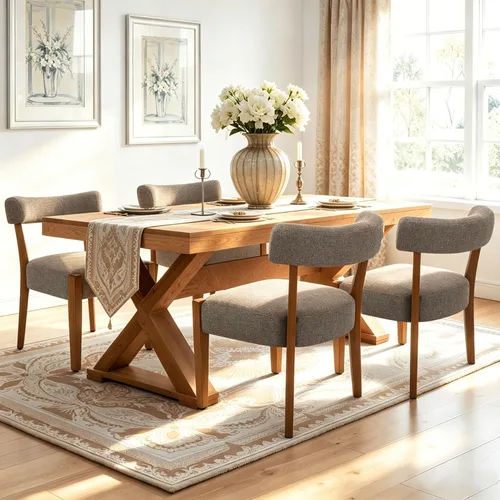 Miniatura 21 de RNKSFX Juego de 2 sillas de comedor modernas de piel sintética tapizadas para cocina y comedor, sillas modernas de madera de mediados de siglo, Beige
