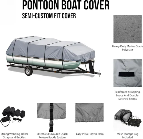 Miniatura 2 de EliteShield Cubierta Impermeable para Pontón, Poliéster 600D de Servicio Pesado Grado Marino Cubierta de Pontón Remolcable Cubierta de Embarcación