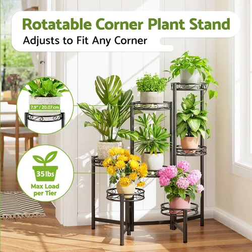 Miniatura 2 de Soporte de metal para plantas de 7 niveles, estante alto de hierro forjado para plantas para interiores, exteriores, soporte plegable alto