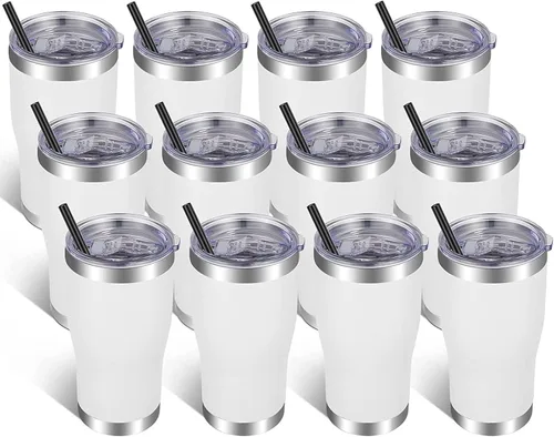 Miniatura 15 de VEGOND Vaso de acero inoxidable de 20 onzas con tapa y pajita, aislado al vacío, taza de café de viaje de doble pared (negro, paquete de 6)
