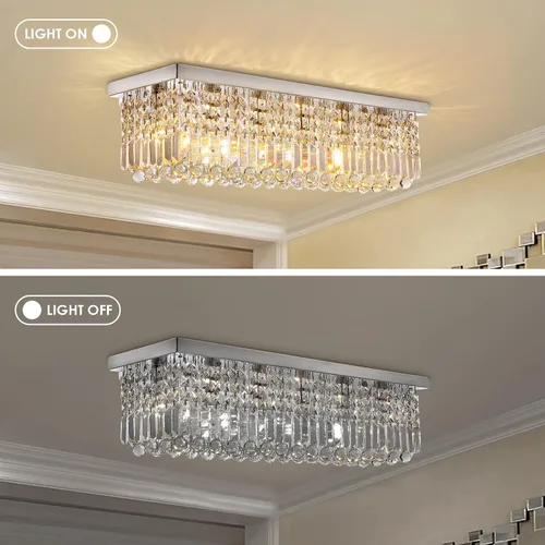 Miniatura 7 de Araña rectangular, con gotas de cristal, de Siljoy, iluminación moderna, montaje empotrado en el cielorraso, aplique de luz, Blanco, 150.00watts