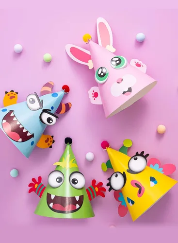 Miniatura 7 de JOYIN 12 juegos de sombreros de fiesta para niños, juegos de fiesta, actividades de manualidades, lindos sombreros de cumpleaños con temática
