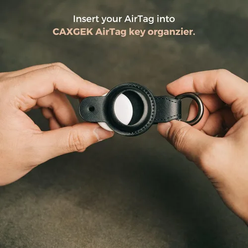 Miniatura 3 de Organizador de llaves Air Tag, llavero de cuero compacto para Apple AirTag, llavero y funda con llavero. Negro, sin Airtag