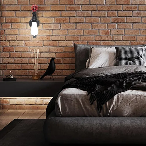 Miniatura 7 de XEYOU Lámpara de pared retro vintage industrial steampunk aplique de pared con interruptor, tubo de agua de metal, lámpara de pared E26 Edison Negro