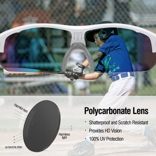 Miniatura 47 de DUCO DK261 - Gafas de sol deportivas de béisbol para jóvenes, con marco TR90 irrompibles, ligeras, para niños y niñas