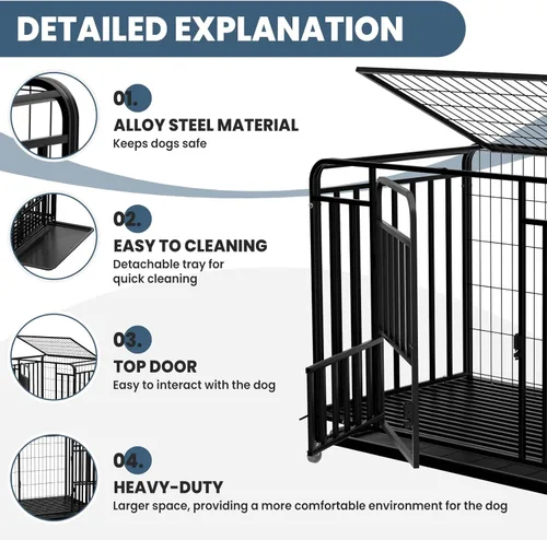 Miniatura 2 de Jaula para perros extra grande de 42 pulgadas, fácil de limpiar, con ruedas bloqueables, perrera indestructible para perros con ansiedad, resistente