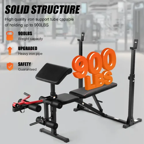 Miniatura 5 de Aceshin Banco de Pesas Olímpico, Banco de Pesas Ajustable de 900 LBS y Rack de Sentadillas, Set de Press de Banca con Extensión de Piernas, Negro