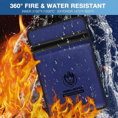 Miniatura 3 de andyer - Bolsa de documentos ignífuga mejorada con dos bolsillos (2000 ℉), bolsa de dinero impermeable ignífuga de 15 x 11 pulgadas con cremallera