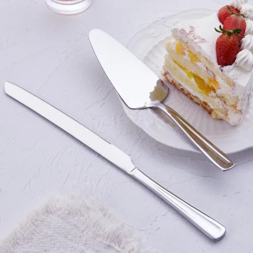 Miniatura 2 de Juego de cuchillo y servidor de pastel GoGeiLi, juego de cortador de pastel de acero inoxidable para boda, cumpleaños, fiestas Plateado