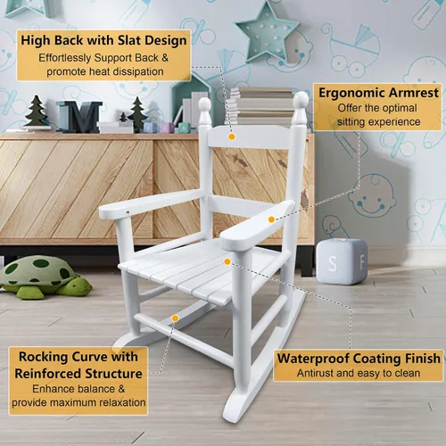 Miniatura 4 de Mecedoras para niños, mecedoras clásicas de madera para niños y niñas, mecedora para interiores y exteriores, para salas de sol, porches, salas