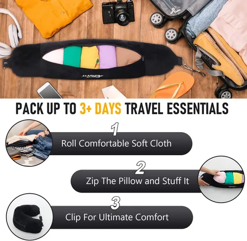 Miniatura 2 de Almohada de viaje para el cuello rellenable con ropa, almohada para el cuello rellenable para viajar, bolsa de almacenamiento rellenable y plegable