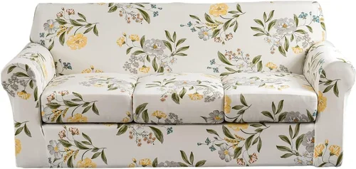 Miniatura 79 de Fundas elásticas para sofá de 1/2/3 cojines, funda estampada con fundas de cojín de asiento separadas, fundas de sofá lavables, protector de muebles