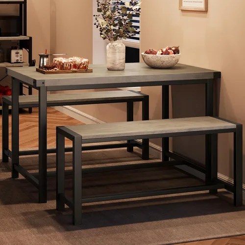 Miniatura 9 de IDEALHOUSE Juego de mesa de comedor para 4, mesa de cocina con 2 bancos tapizados, juego de mesa de comedor rectangular, juego de mesa de cocina